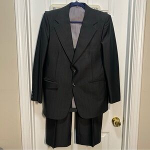 Vtg Black Pinstripe Hughes Hatcher Mens 42S Blazer Suit Jacket Pants 34x27